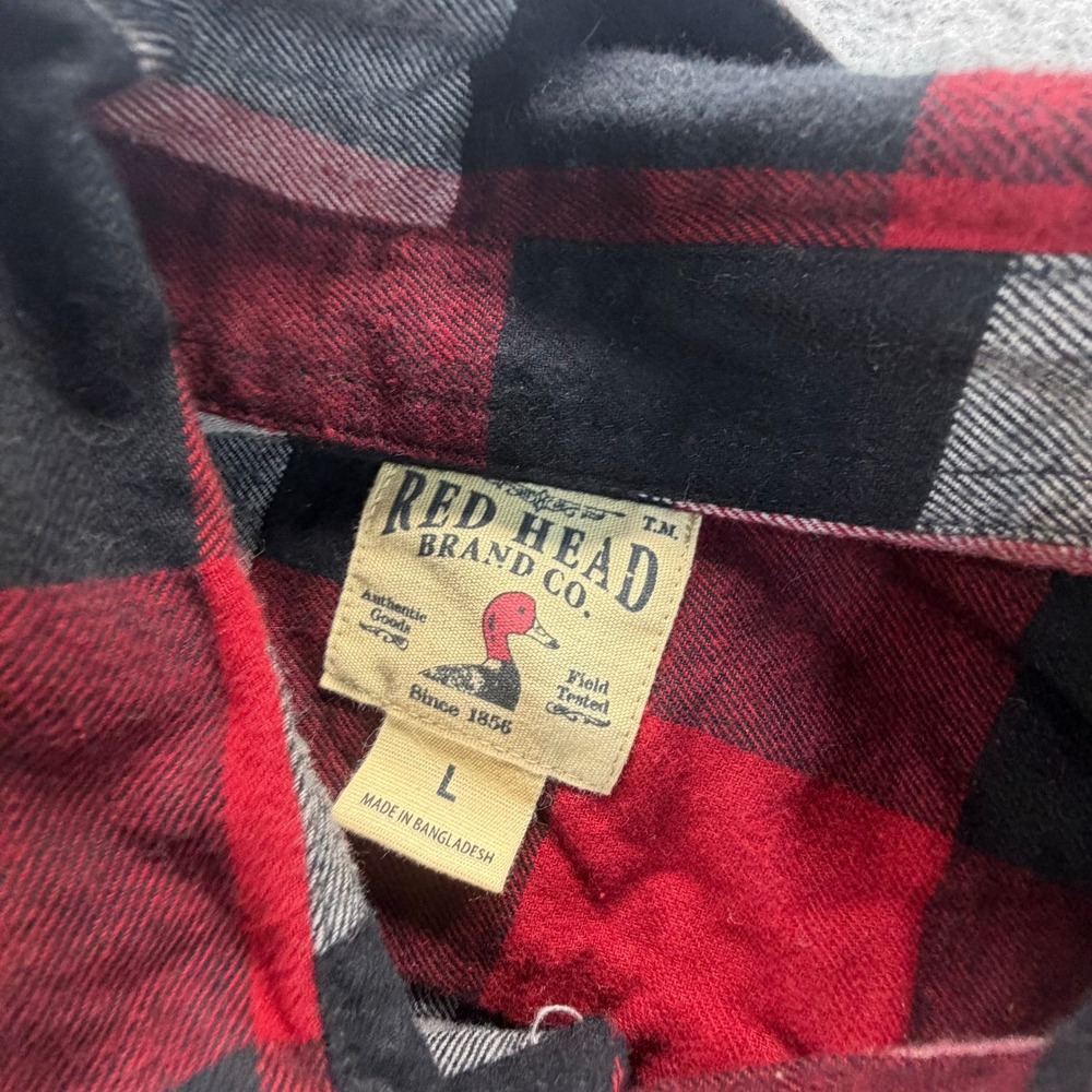 Red Head Brand Co Mens Large Red Black White Buffalo Plaid Flannel Shirt L - Picture 4 of 7